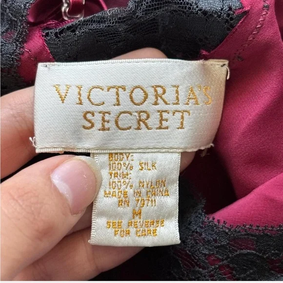 ISO - DO NOT BUY Victoria's Secret silk maxi dress with black lace trim - Picture 2 of 2